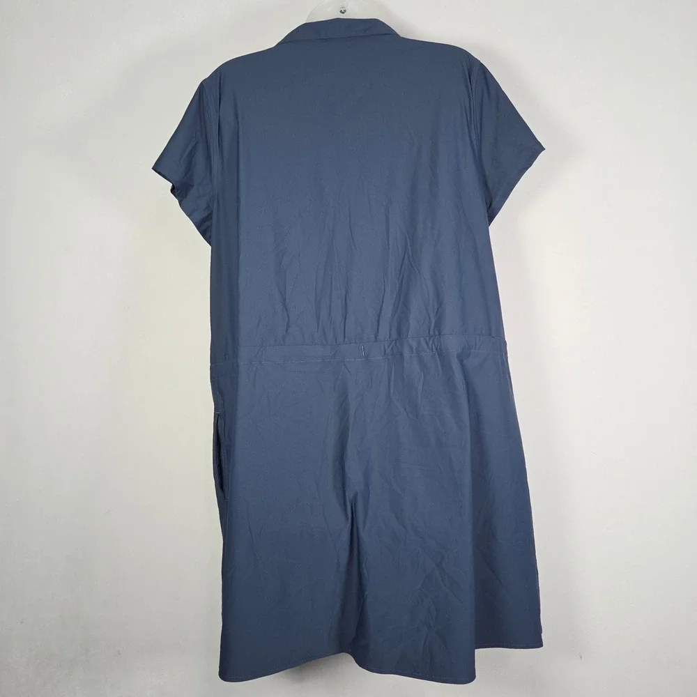 Spanx Sunshine Collared Drawstring Waist Dress XL Navy Blue Carry On Athleisure